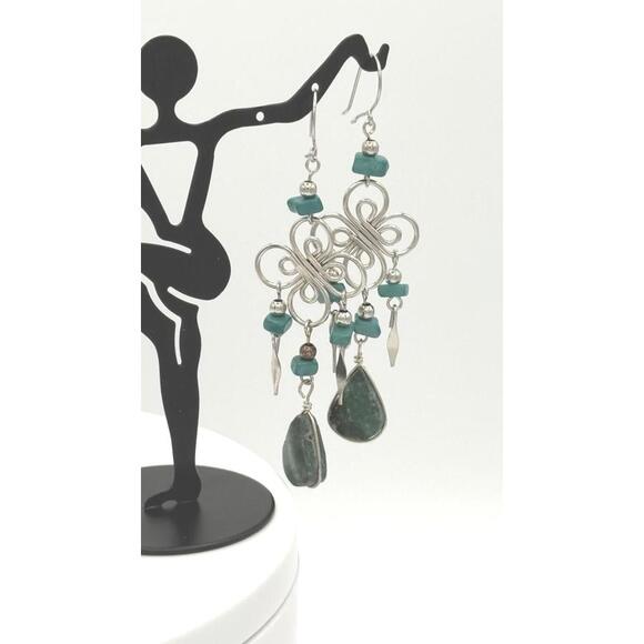 Butterfly Turquoise & Emerald look Dangle Earrings - Picture 5 of 7